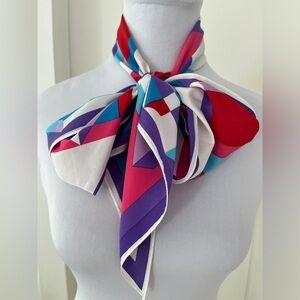 VINTAGE VERA Signed Skinny Scarf Pointed Ends Vibrant Geometric Pattern Chic